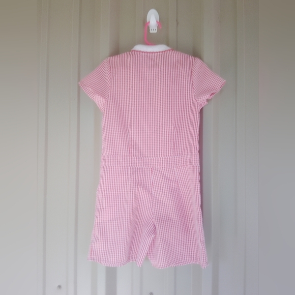 Girls Vintage Seersucker Red & Ehite Gingham Romper Size 5 to 6 Peter Pan Collar - Picture 4 of 4
